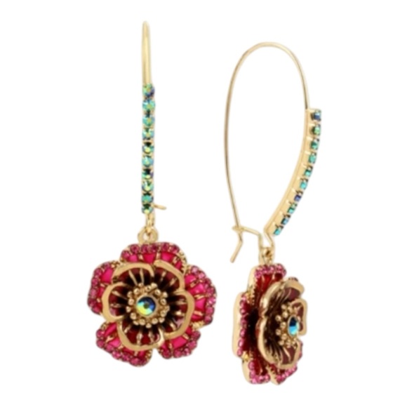 ๐ชท Betsey Johnson Gold-Tone Multi-Crystal Flower Drop Earrings - Picture 7 of 10